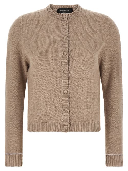 Virgin Wool Blend Cardigan — Beige