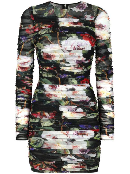 Floral-print short dress - Neutrals