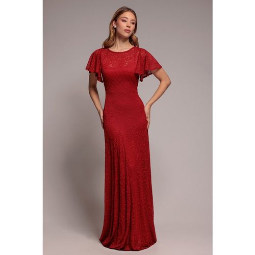 Goddiva Flutter Sleeve Lace A-Line Maxi Dress - Red