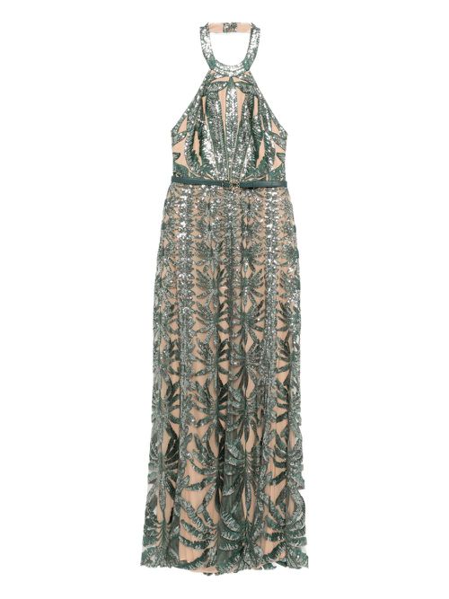 Embroidered tulle halter dress - Green