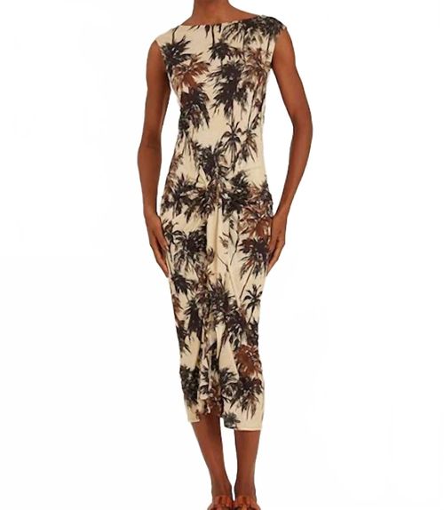 Boat Neck Dress With Pareo Tie Waist In Black And Brown