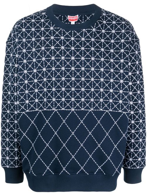 Sashiko Stitch embroidered sweatshirt - Blue