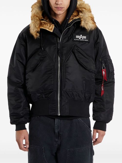 Faux fur-trim bomber jacket - Black