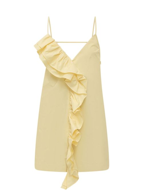 Yellow Solid V Neck Knee Length Dress