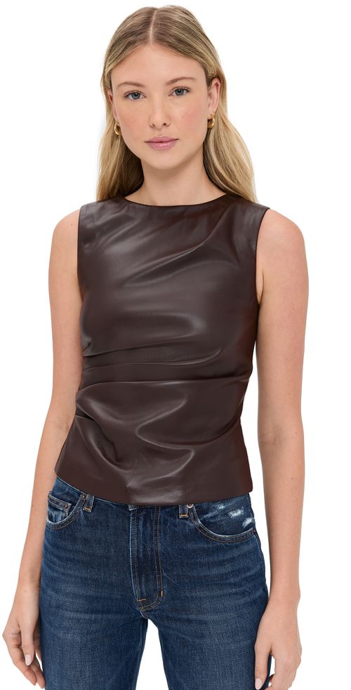The Meg Vegan Leather Top Dark Chocolate