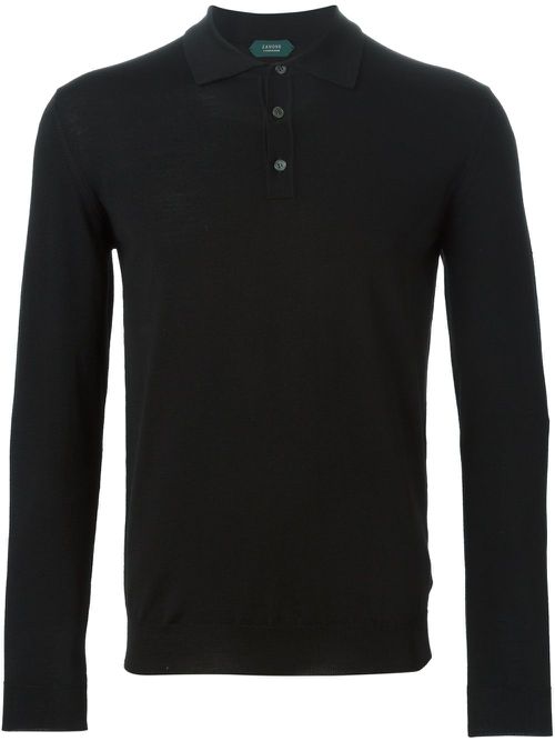Long sleeve polo shirt - Black