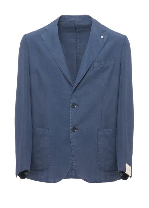 Blue Classic Lapel Linen-Blend Blazer