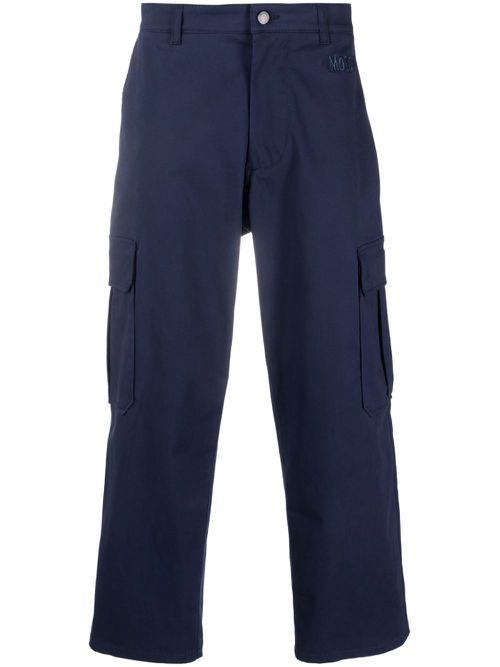 Logo-embroidered cotton cropped trousers - Blue