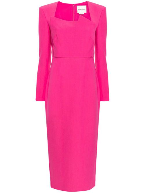 Long-sleeve crepe midi dress - Pink