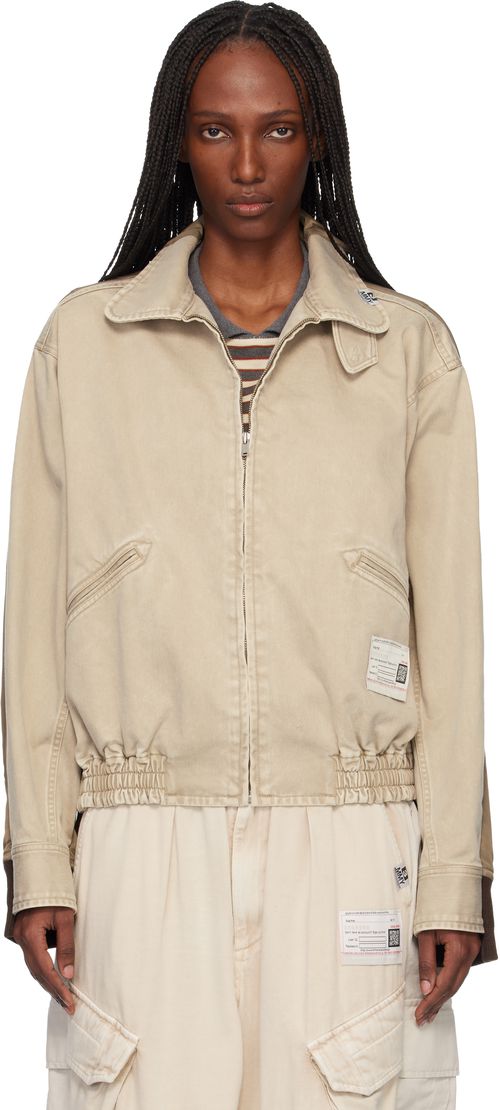 Beige & Khaki Front Back Combined Zip-Up Jacket