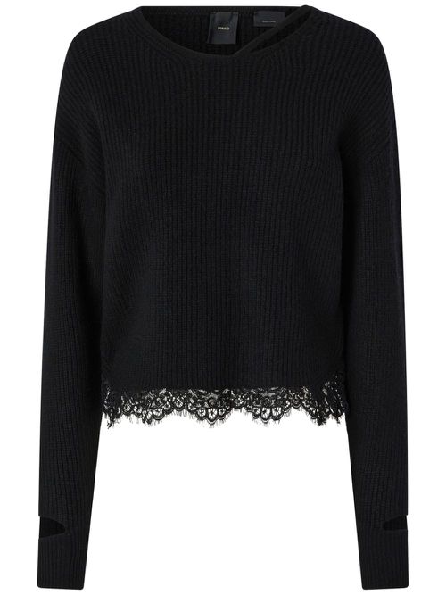 Lace-trim sweater - Black