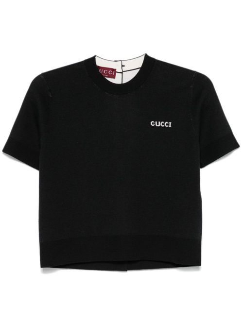 Black Wool T-shirt With Intarsia