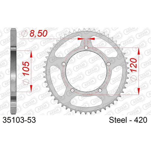 Rear steel motorcycle sprocket Afam 420 53 dents