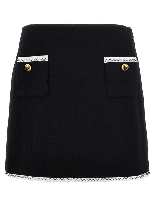Viscose Wool Blend with Heart-Button Pockets Skirt — Black