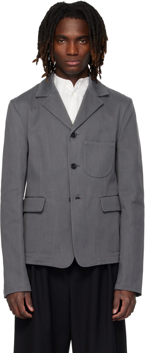 Gray Notched Lapel Denim Blazer