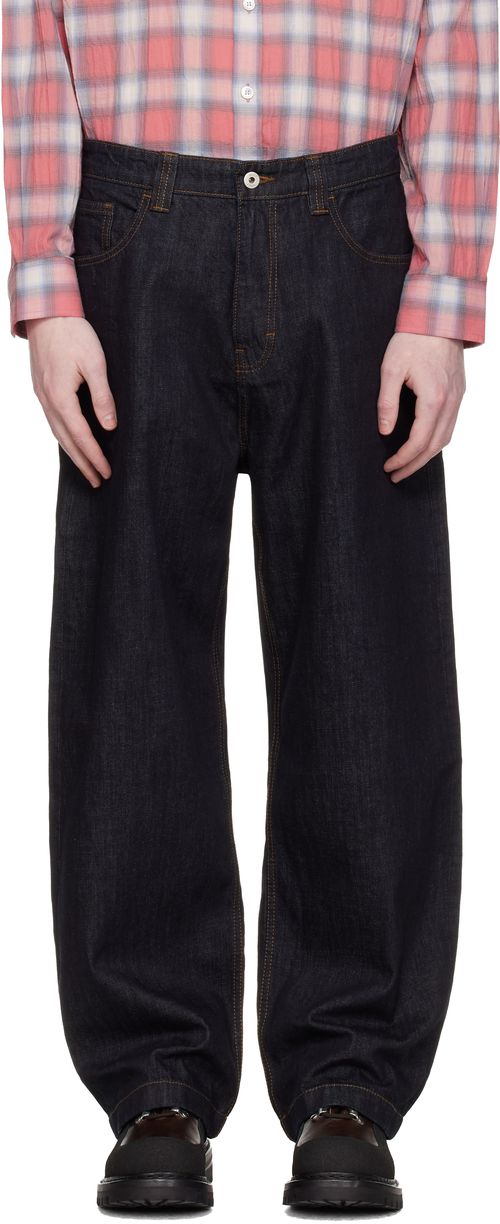 Navy Washed Baggy Fit Jeans