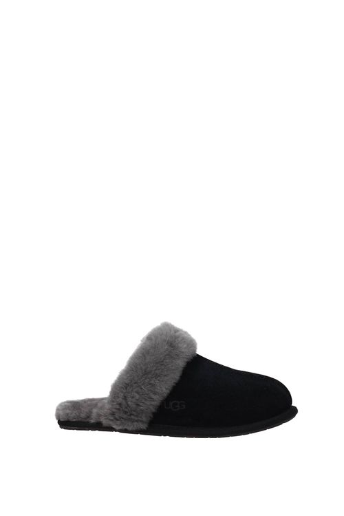 -Ciabatte e Zoccoli scuffette Camoscio Nero Grigio-Donna