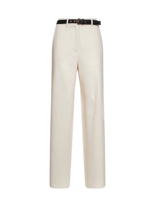 Wide-Leg Cady Trousers — Beige