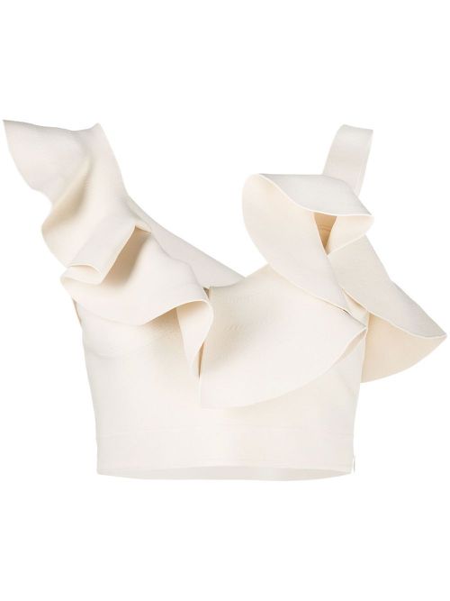 Gathered-neckline cropped top - Neutrals