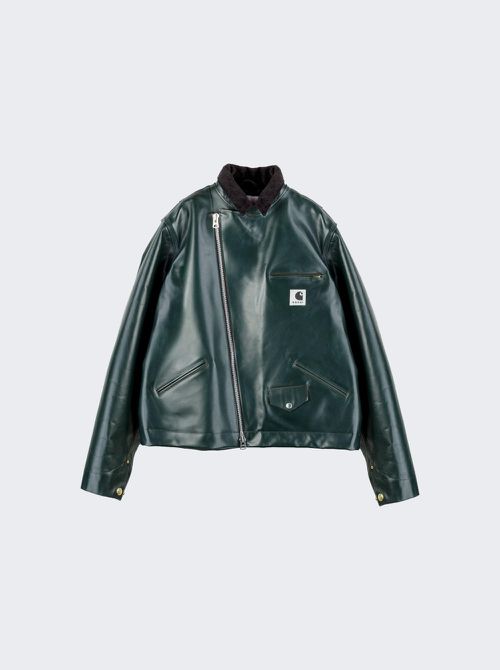 X Carhartt Wip Leather Jacket Green