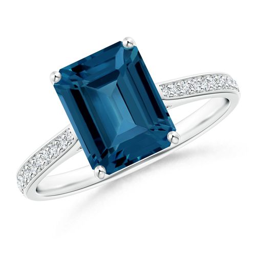 Angara 2.75 Carats Emerald-Cut London Blue Topaz Cocktail Ring with Diamonds in Platinum