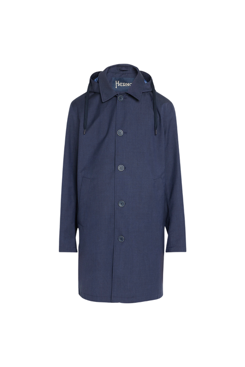 Wool-Blend Hooded Coat — Navy