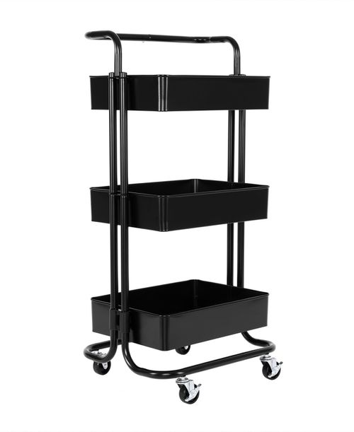 3-Tier Steel Cart with Handle - Black