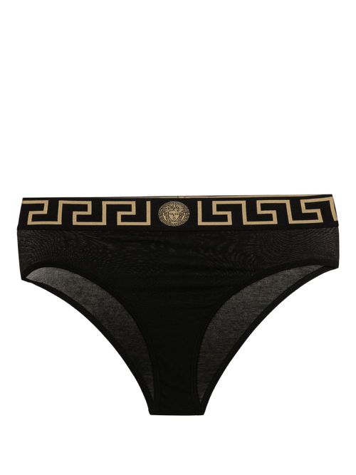 Greca-detail jersey thong - Black
