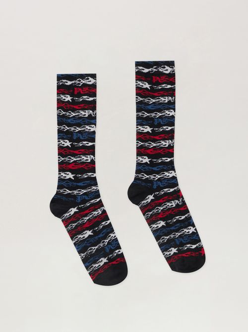 Flames Flag Jacquard Socks Man  Black