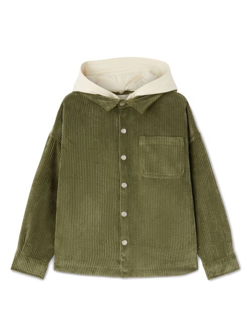 Hooded corduroy shirt jacket - Green