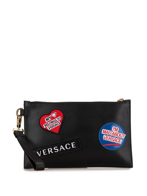 Versace Pre-Owned 여성 21st Century Leather Logo Patch clutch bag - Black XPF34GZUYC3OQ33N