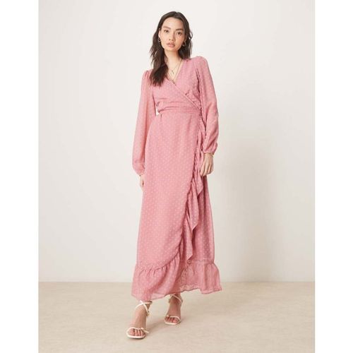Vila Womens dobby wrap maxi dress with frill detail in rose pink