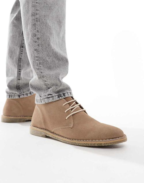 ASOS DESIGN lace-up desert boots in stone suede with natural sole-Neutral