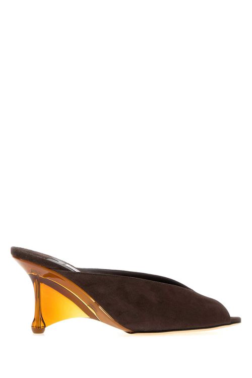 Dark Brown Suede Glace Mules Chocolateambermix Scarpe Con Tacco - Women