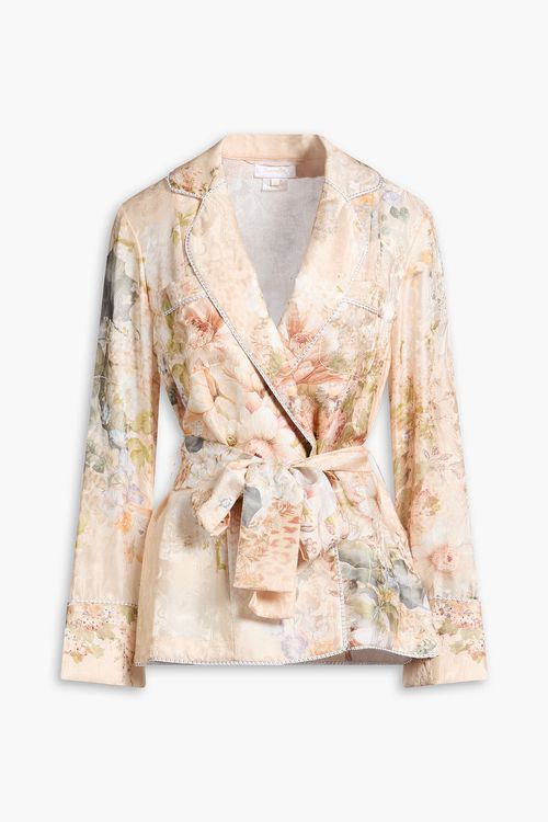 Floral-print satin blazer - Pink - M