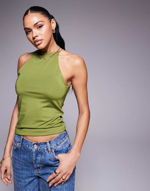 ASOS DESIGN cami top in slinky in khaki-Green