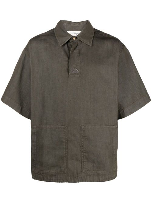 Embroidered-logo denim polo shirt - Green