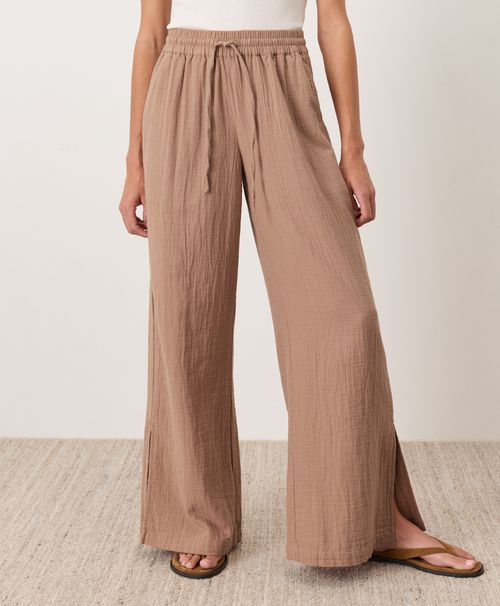 Women's Driftwood Brown Coastal Double Gauze Split Hem Pant
