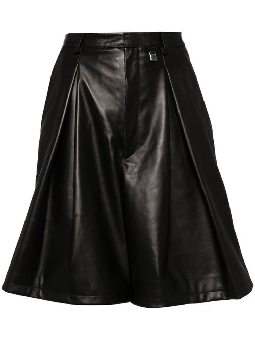 Pleated leather shorts - Black