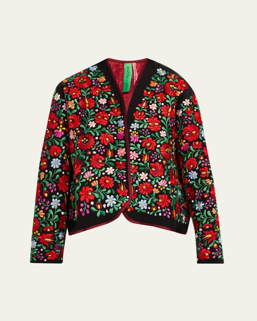 Floral Embroidered Mini Blouson Jacket