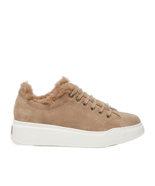Sneakers in suede, and alpaca and cashmere Teddy fabric