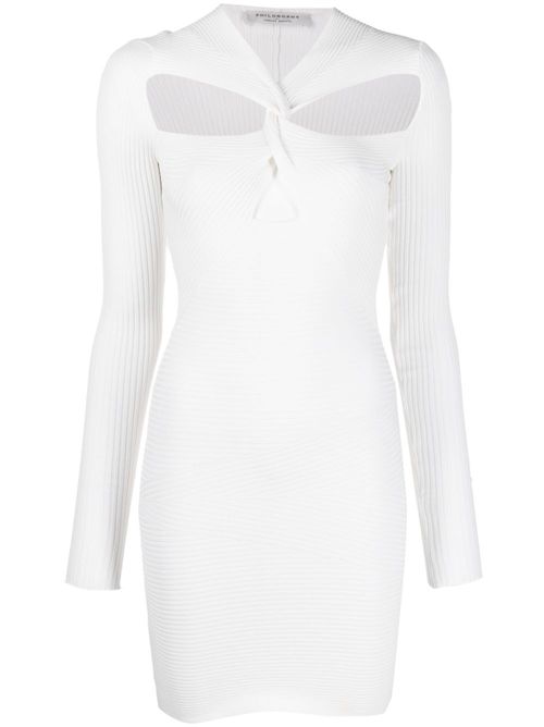Cut-out detail ribbed mini dress - White