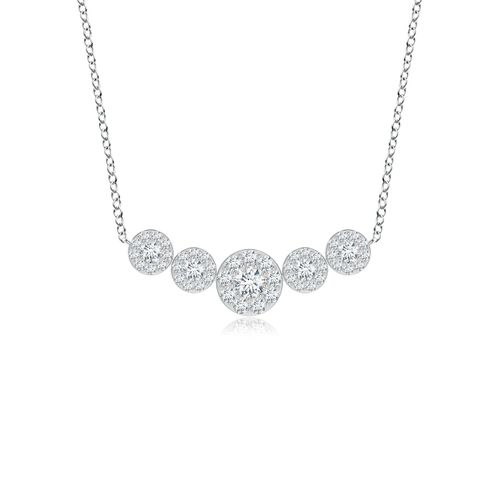 Angara 1.01 Carats Lab-Grown Graduated Five Stone Diamond Halo Necklace in 18K White Gold