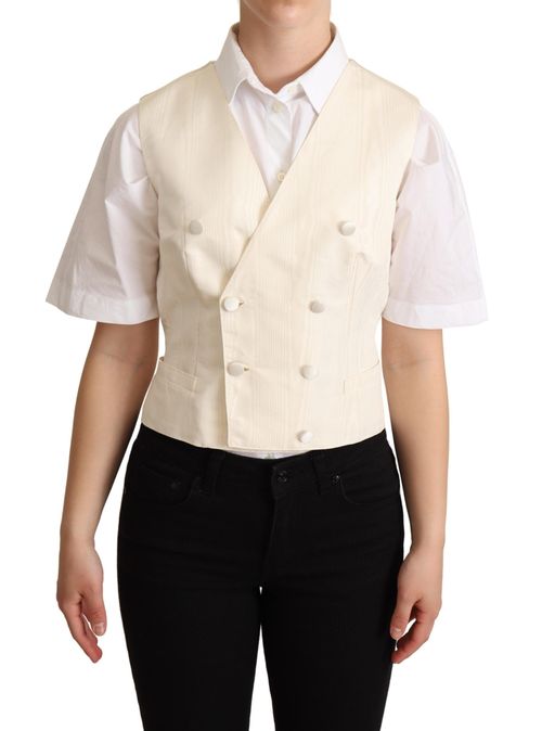 Silk Double-Breasted Vest — Beige