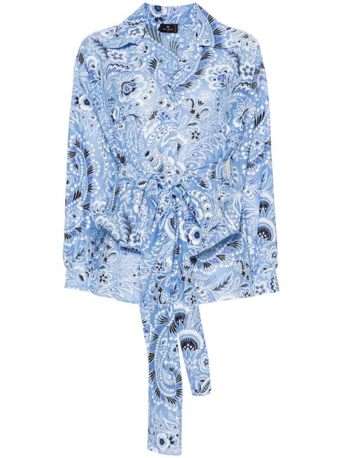 Floral-print silk-cotton shirt - Blue
