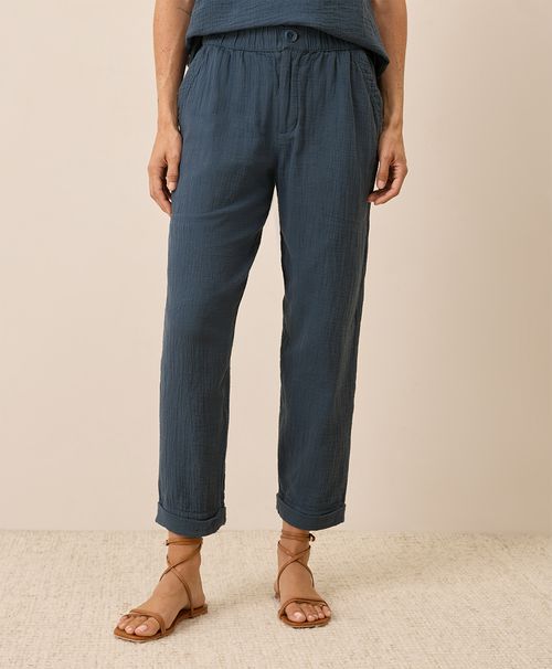 Women's French Navy Coastal Double Gauze Rolled Cuff Pant