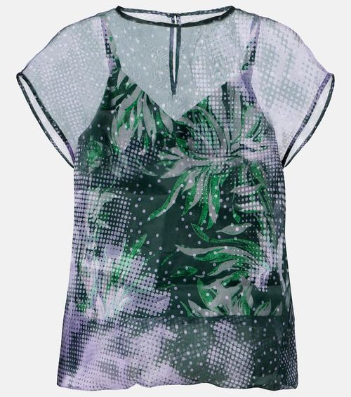 Printed silk organza top