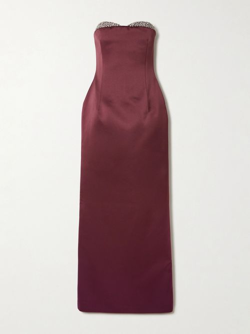 Noelie Strapless Crystal-embellished Satin Maxi Dress - Red