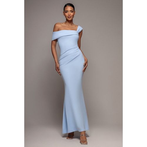 Goddiva Off The Shoulder Pleated Waist Maxi Dress - Powder Blue