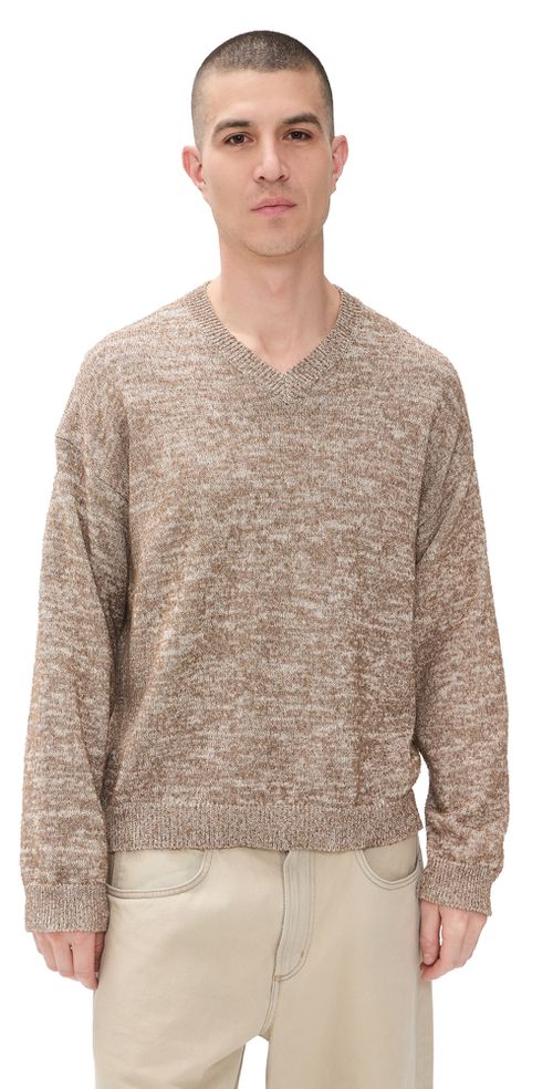 Light Boucle V Neck Sweater Light Brown/Beige